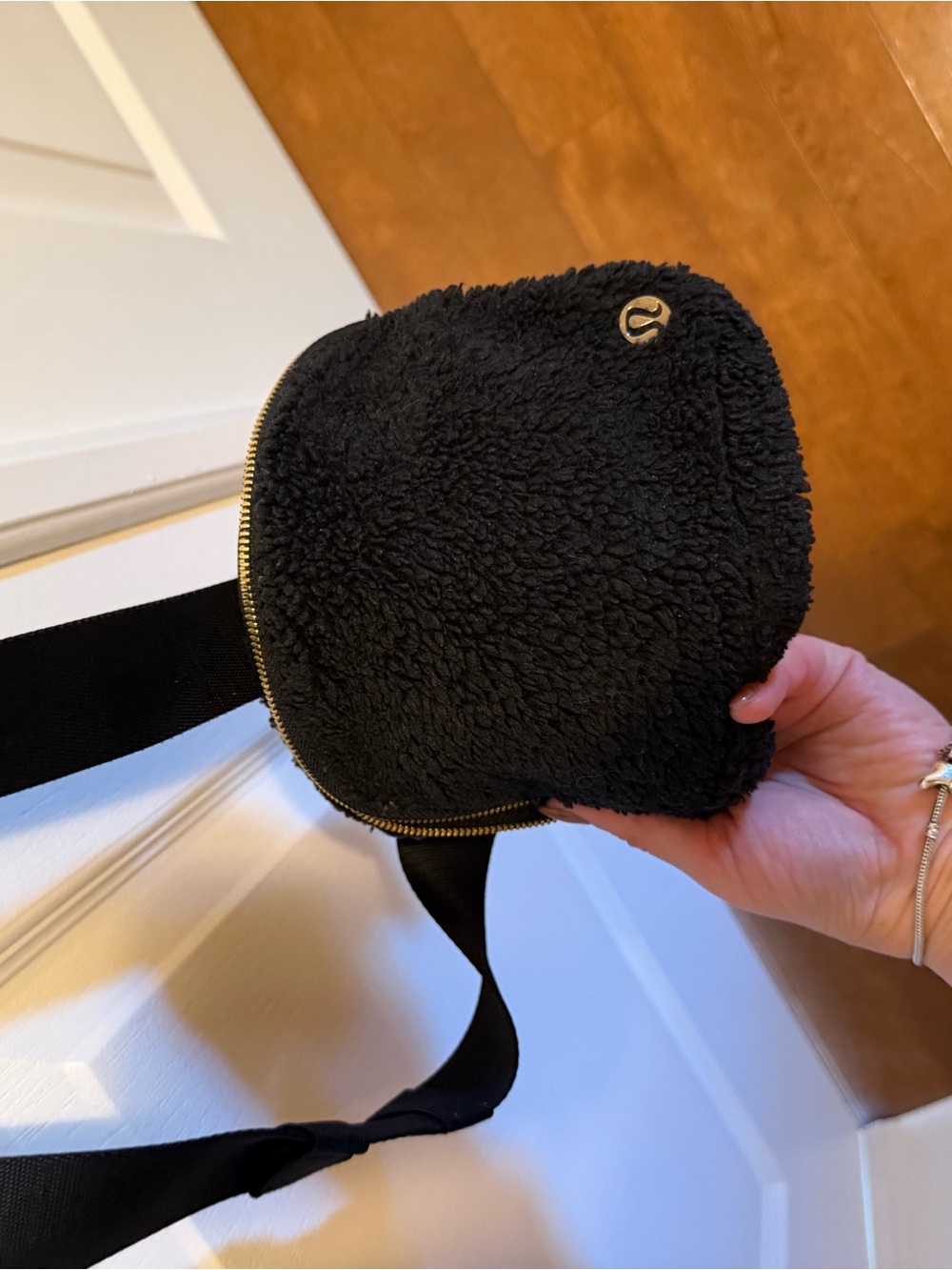 lululemon Black Sherpa Belt Bag with Gold Accent